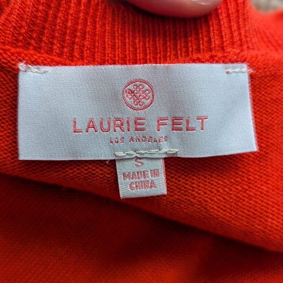 Laurie Felt Cashmere Blend Orange Red Daily Print V-Neck Sweater Size S - Picture 8 of 13